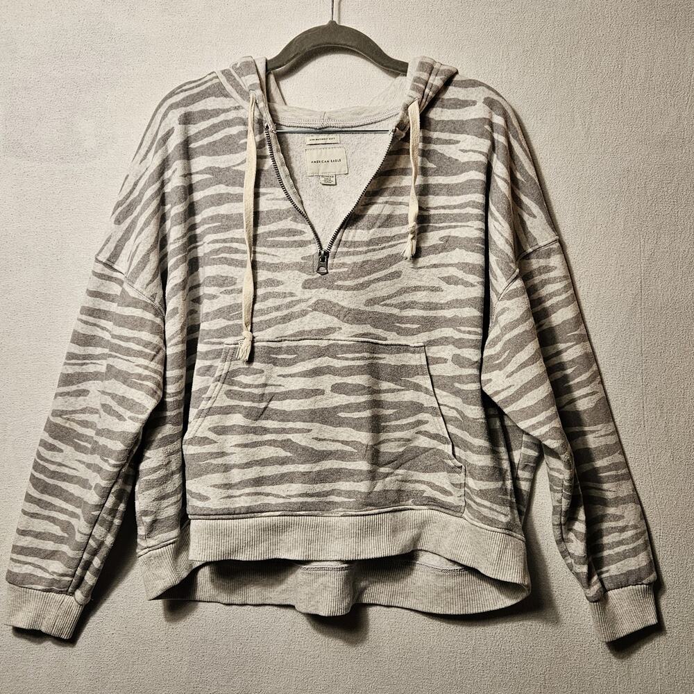 American Eagle Outfitters Crop Hoodie Women's Size X-Small Zebra Print 1/4 Zip